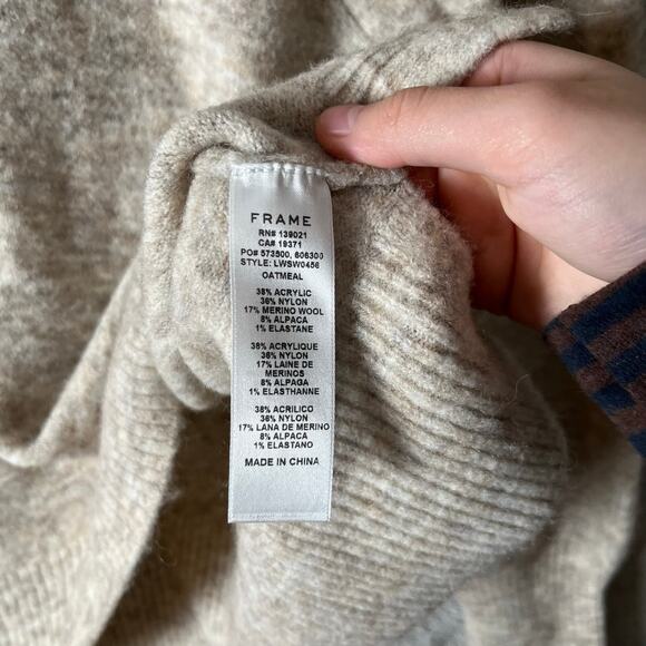 FRAME Swingy Turtleneck Sweater Oatmeal Small Padded Shoulder Alpaca Wool XS - Picture 5 of 7